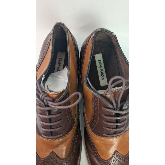 Steve Madden Mens Sz 13 Brown Leather Wingtip Oxford Dress Shoes Jetway - Picture 8 of 15